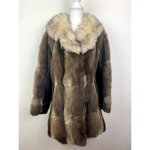 Vintage muskrat fox fur jacket coat size 6 small medium leather 90's
